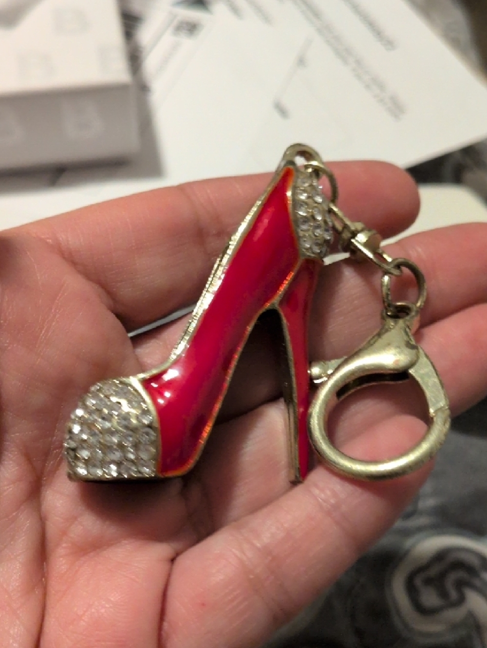 Pink Rhinestone High Heel Keychain Card Holder - Picture 2 of 4